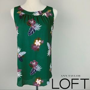 LOFT MP green floral mixed media shell